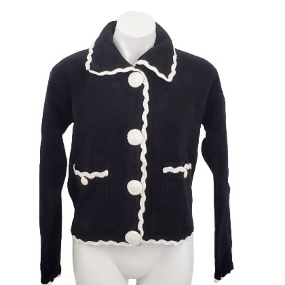 1990s Knitty Gritty Button up Cardigan Heart Sweater Black, Med